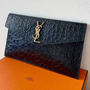 Saint Laurent Uptown croc leather clutch